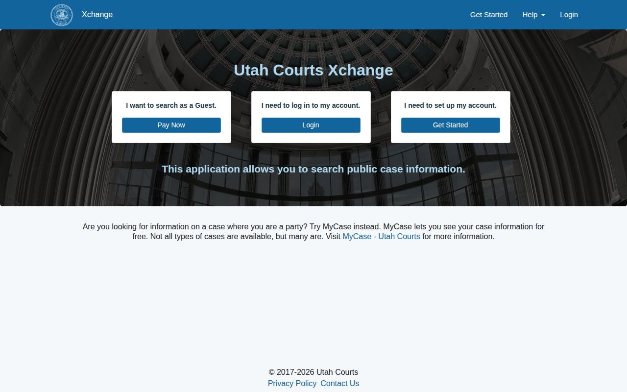 Salt Lake County court case record search interface